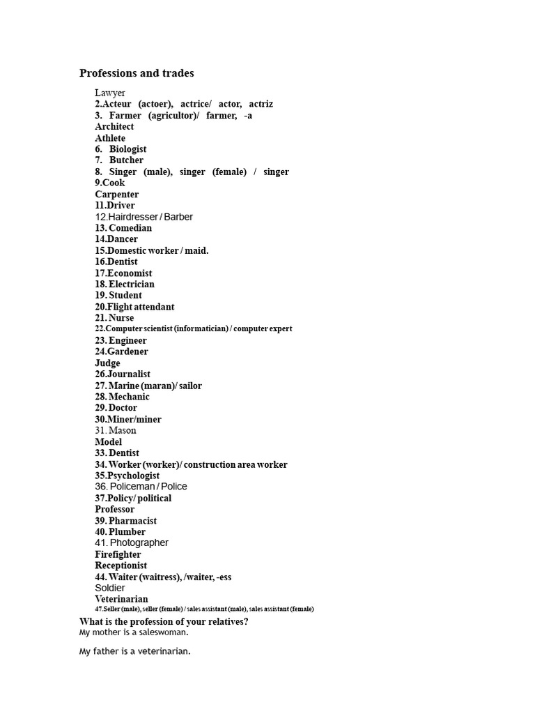 List of Common Professions and Trades | PDF