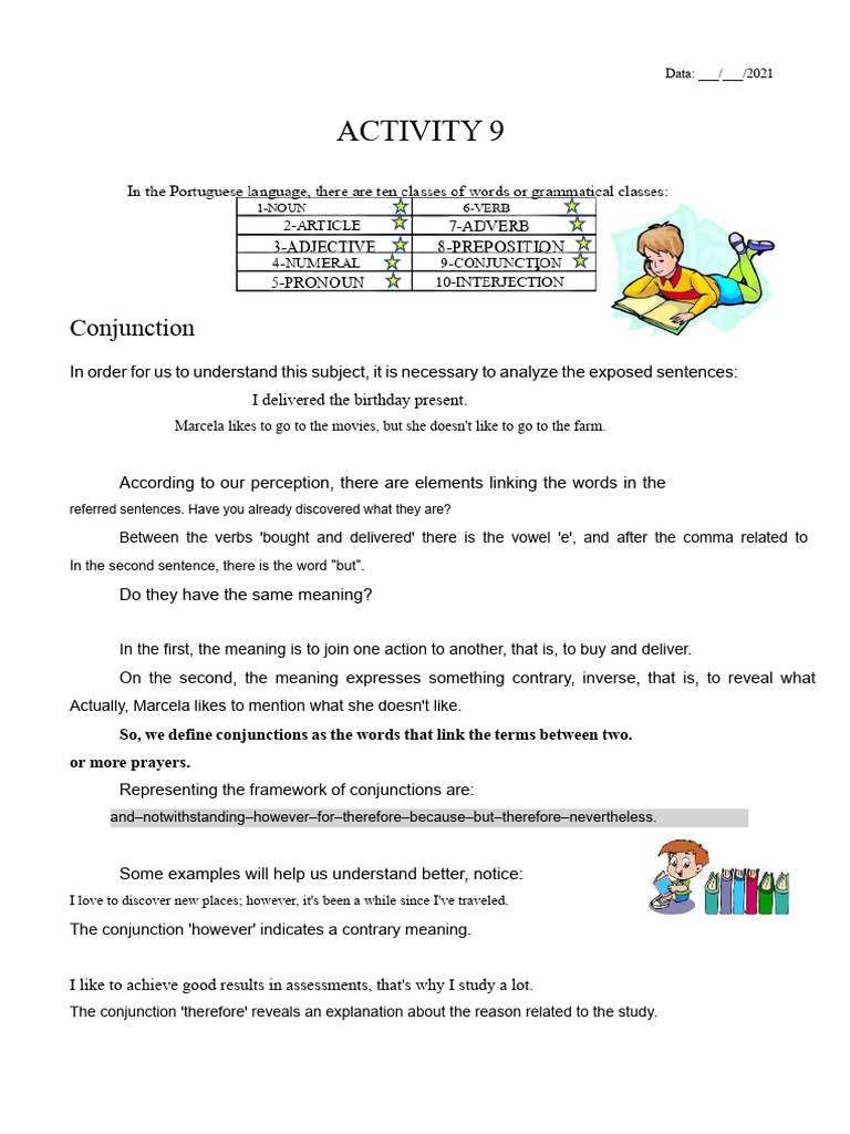 Activity 9_Conjunction | PDF | Word | Subject (Grammar)