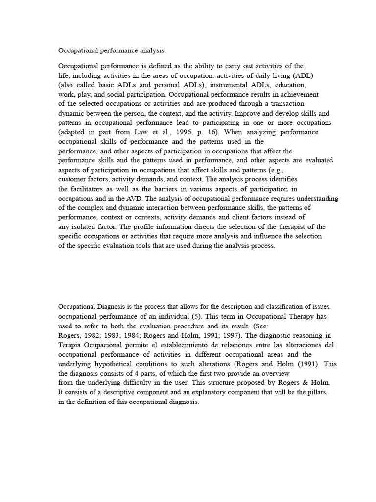 Occupational Performance Analysis Guide | PDF | Medical Diagnosis ...