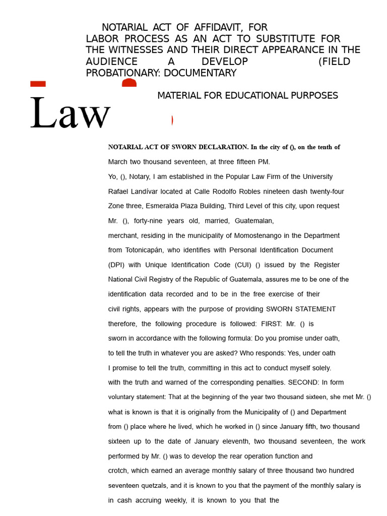 Notarial Affidavit for Labor Evidence | PDF | Affidavit | Justice