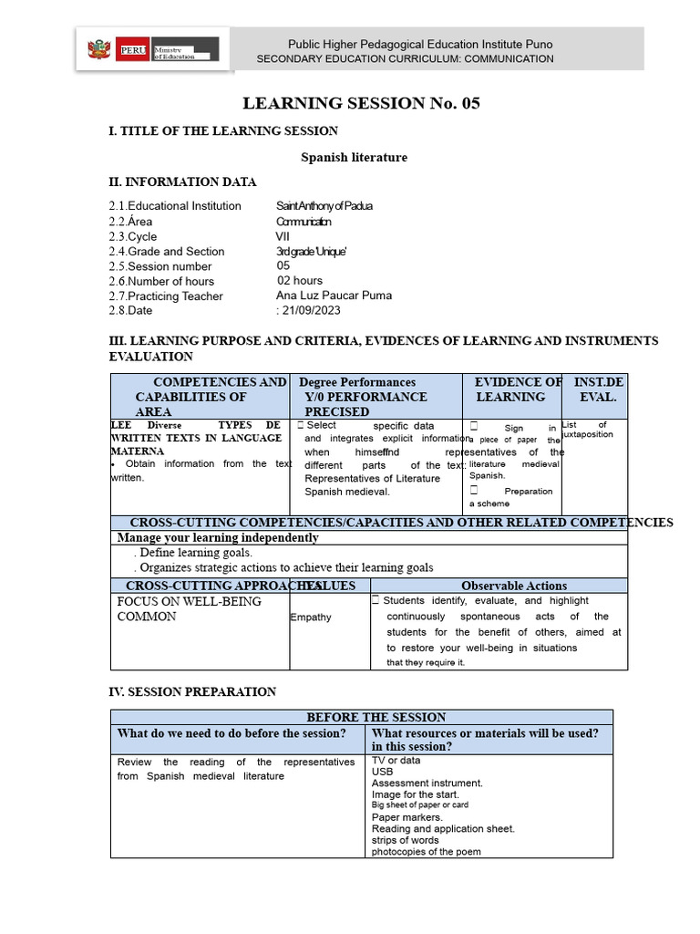 Spanish Literature Curriculum Session 5 | PDF | Cognitive Science ...