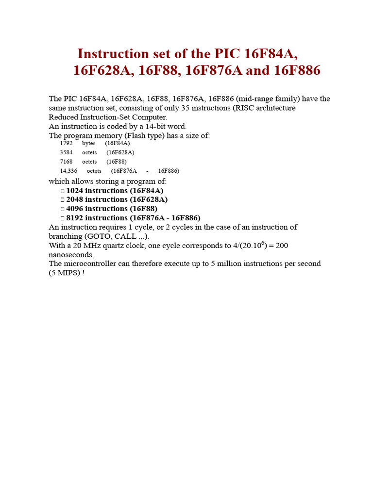 Instruction Set For MC 16F84 | PDF | Computer Architecture | Computer ...