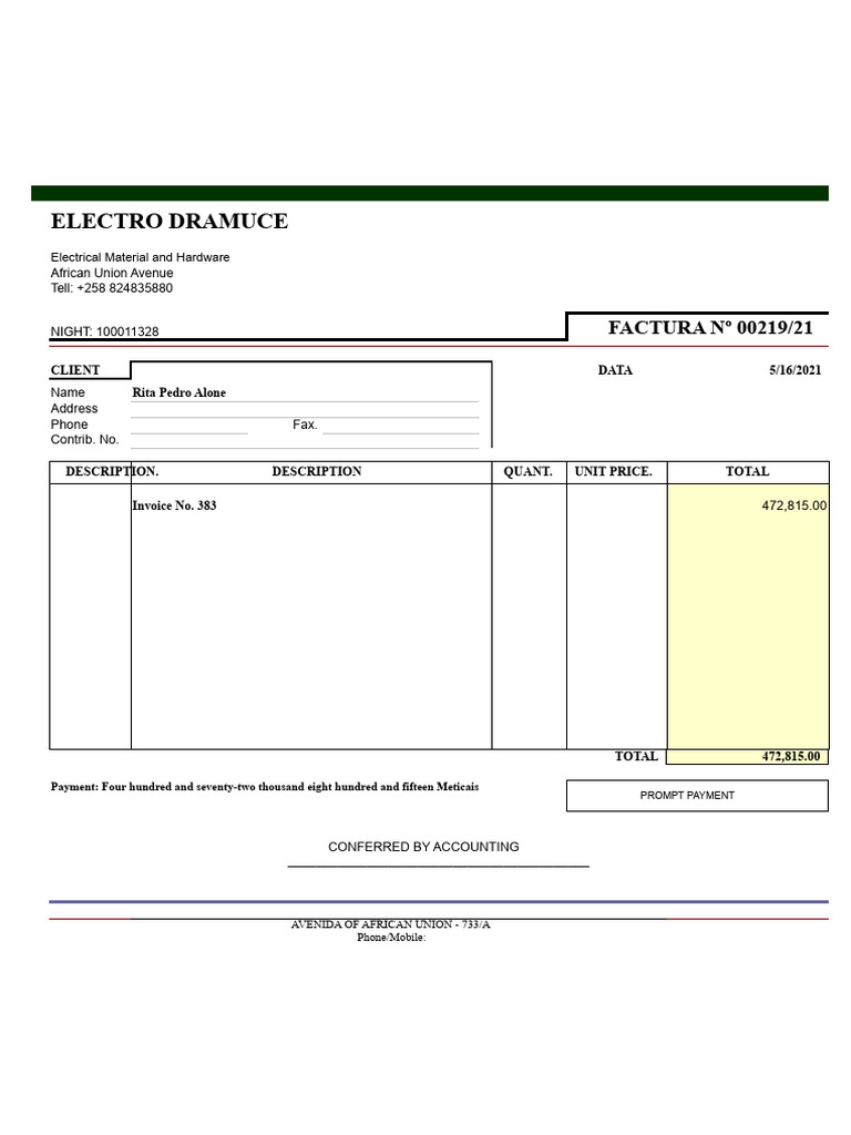 Invoice and Receipt for Electrical Services | PDF