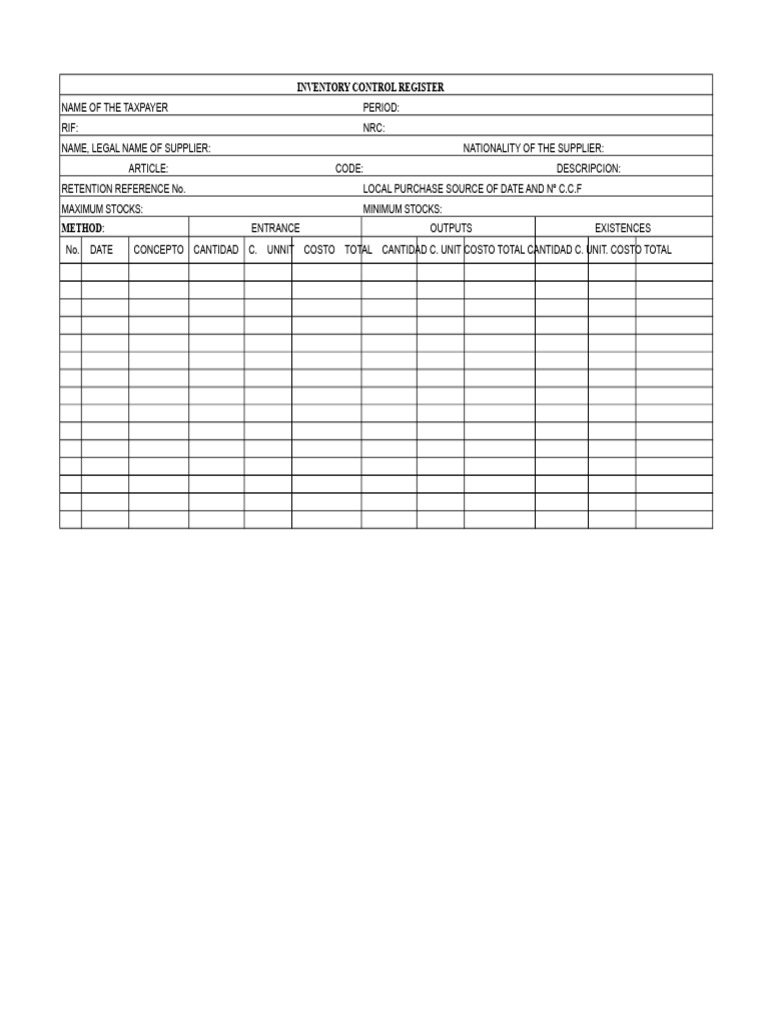 Inventory Control Registration Format | PDF