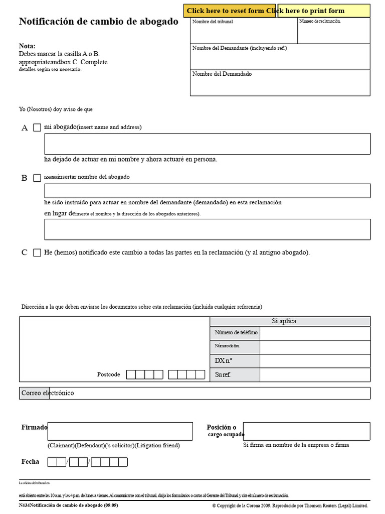 N434 Aviso de Cambio de Abogado | PDF