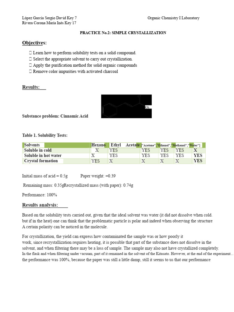 Practice 2 Simple Crystallization | PDF | Solubility | Solvent