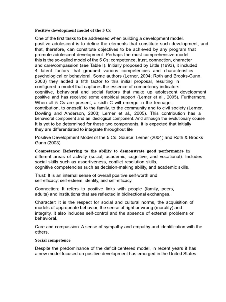 5 Cs Model for Positive Adolescent Development | PDF | Adolescence ...