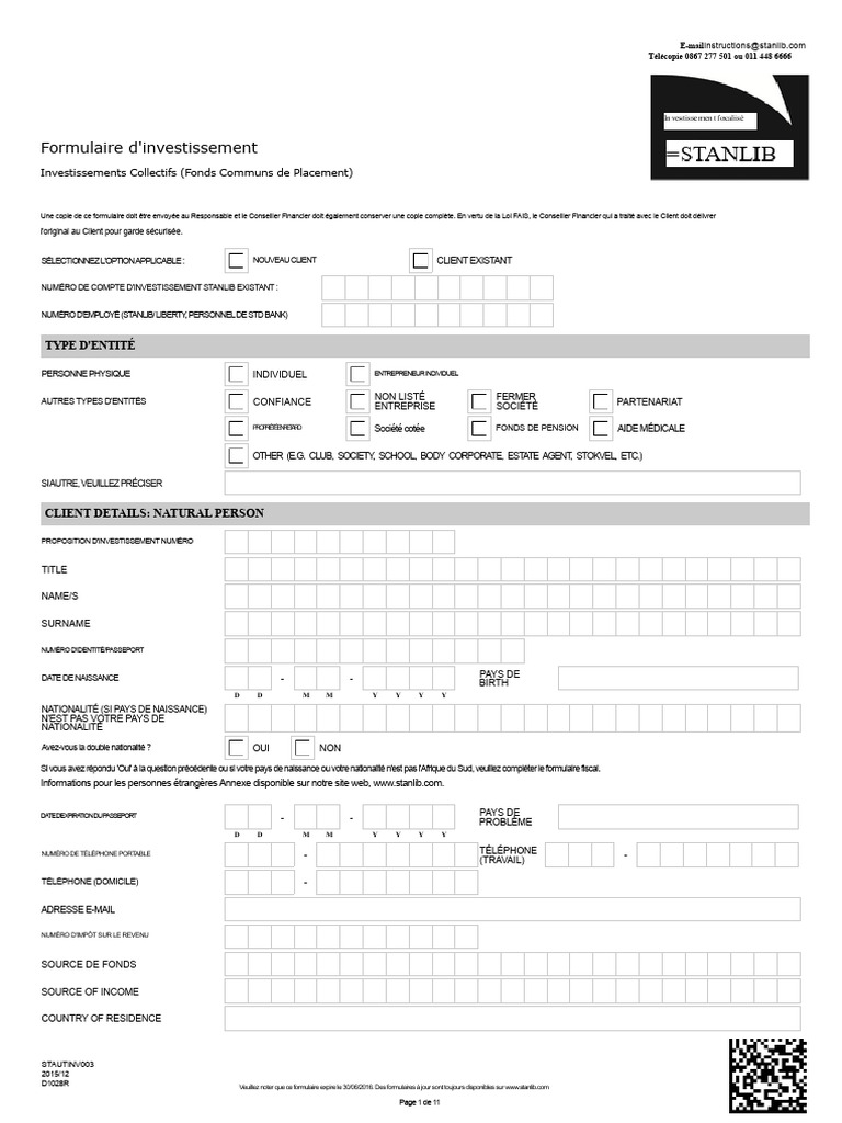 Formulaire d'Investissement STANLIB | PDF | Banques | Services ...