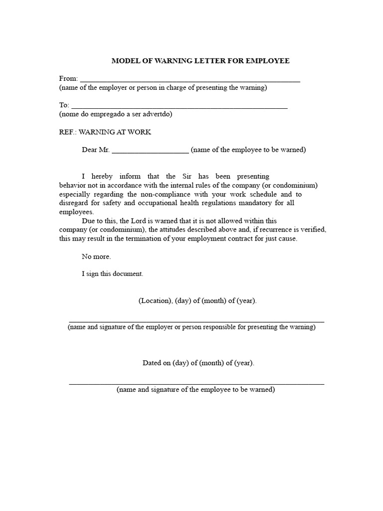 Employee Warning Letter Template | PDF