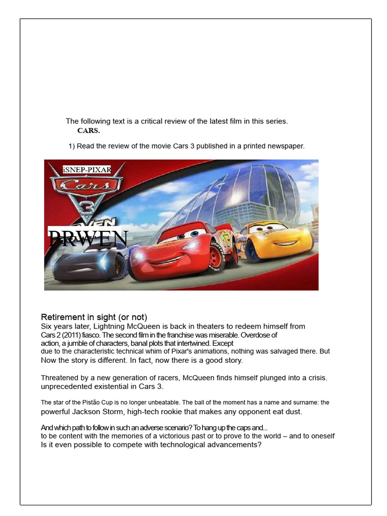 Cars 3 Film Review: Redemption Journey | PDF