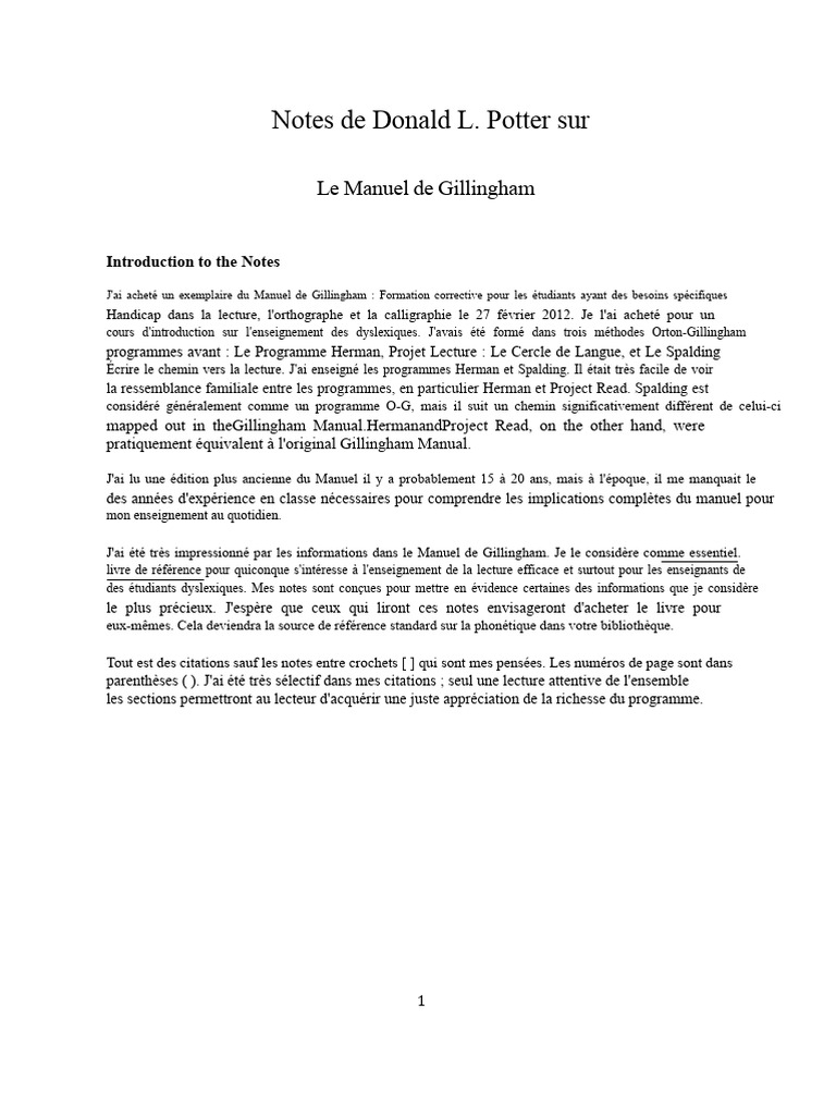 Notes sur le Manuel de Gillingham | PDF | Syllabe | Orthographie