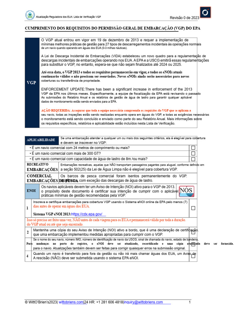 Checklist de Conformidade VGP 2023 | PDF | Navios | Águas residuais