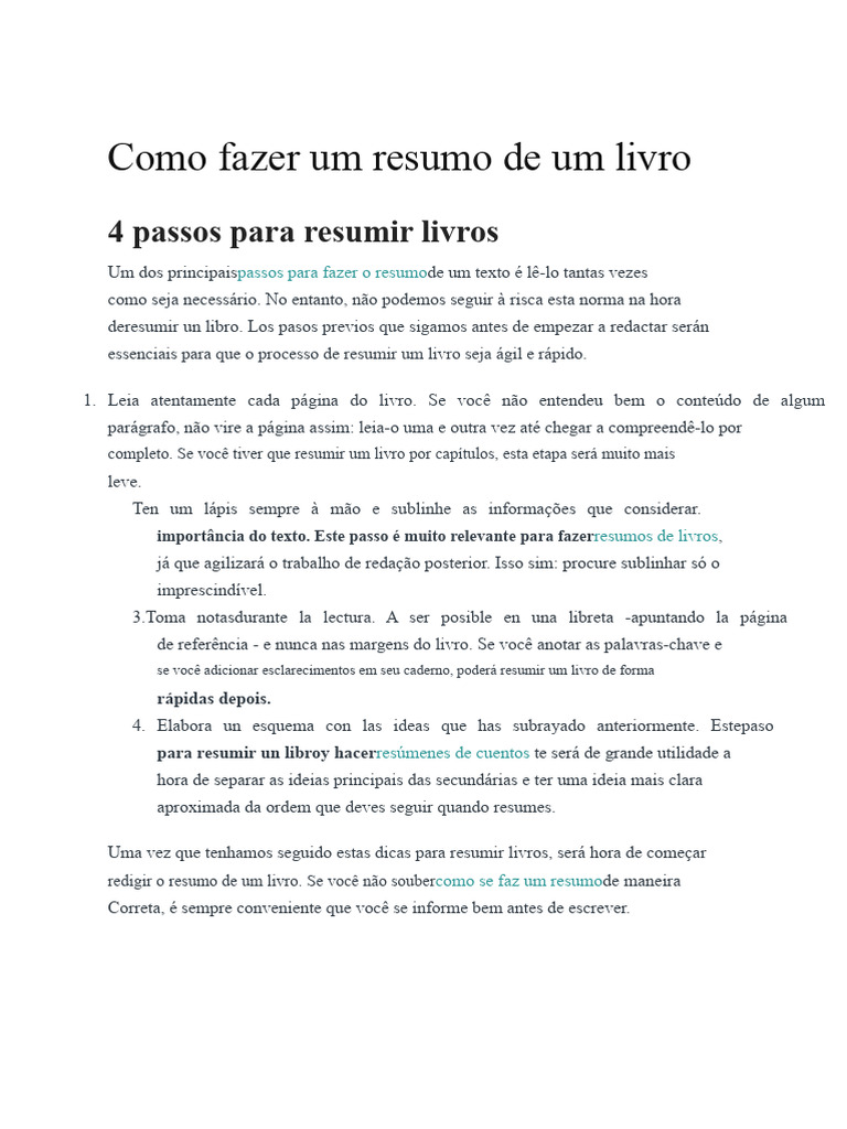 Como Resumir um Livro em 4 Passos | PDF | Abstract (resumo) | Livros