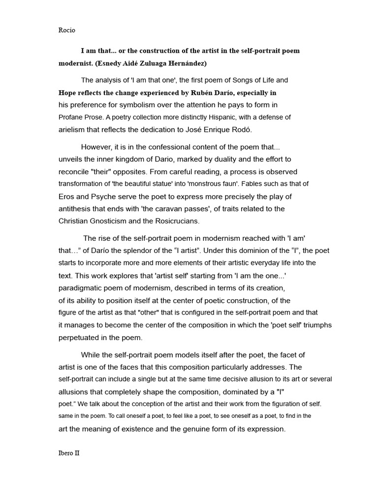 Darío I am that analysis | PDF | Poetry | Romanticism
