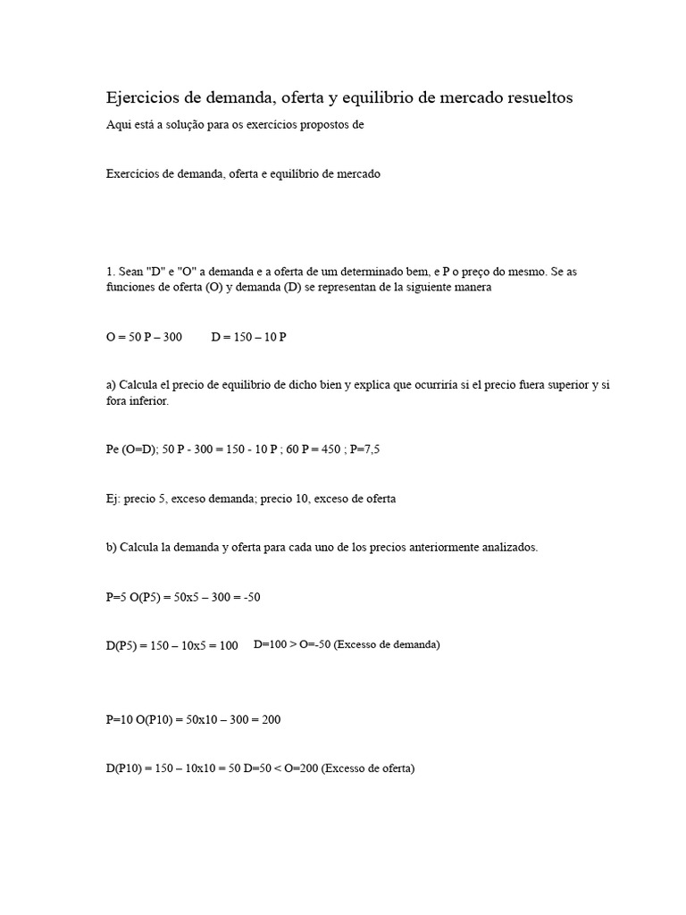 Exercícios Resolvidos de Demanda e Oferta | PDF