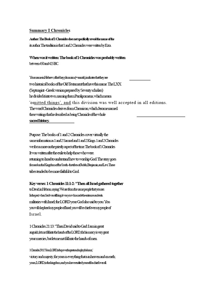 Summary I Chronicles | PDF | Books Of Chronicles | David