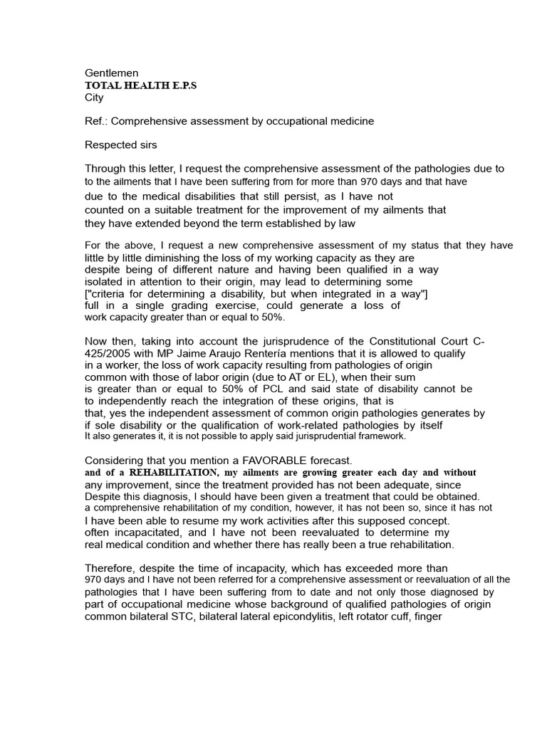 Request for Comprehensive Health Assessment | PDF | Physical Therapy ...