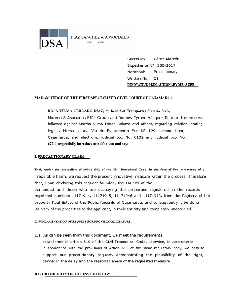 Eviction Case: Innovative Precautionary Measure | PDF | Property | Justice