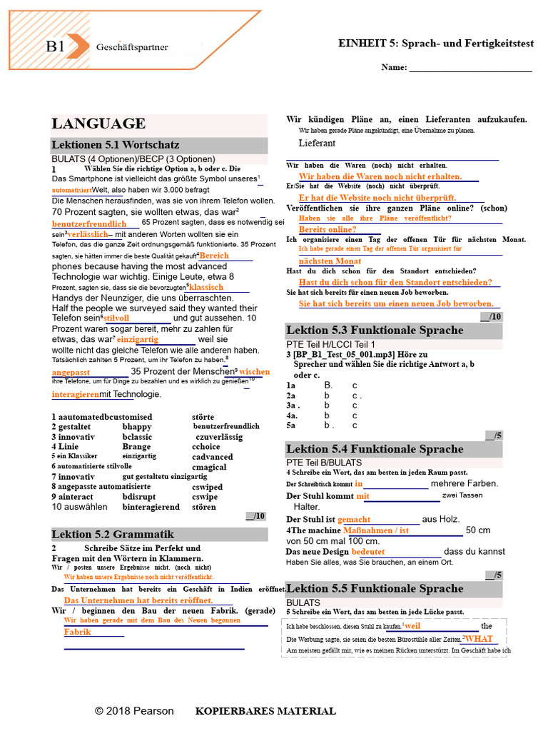 BP B1 Tests Einheit5 | PDF
