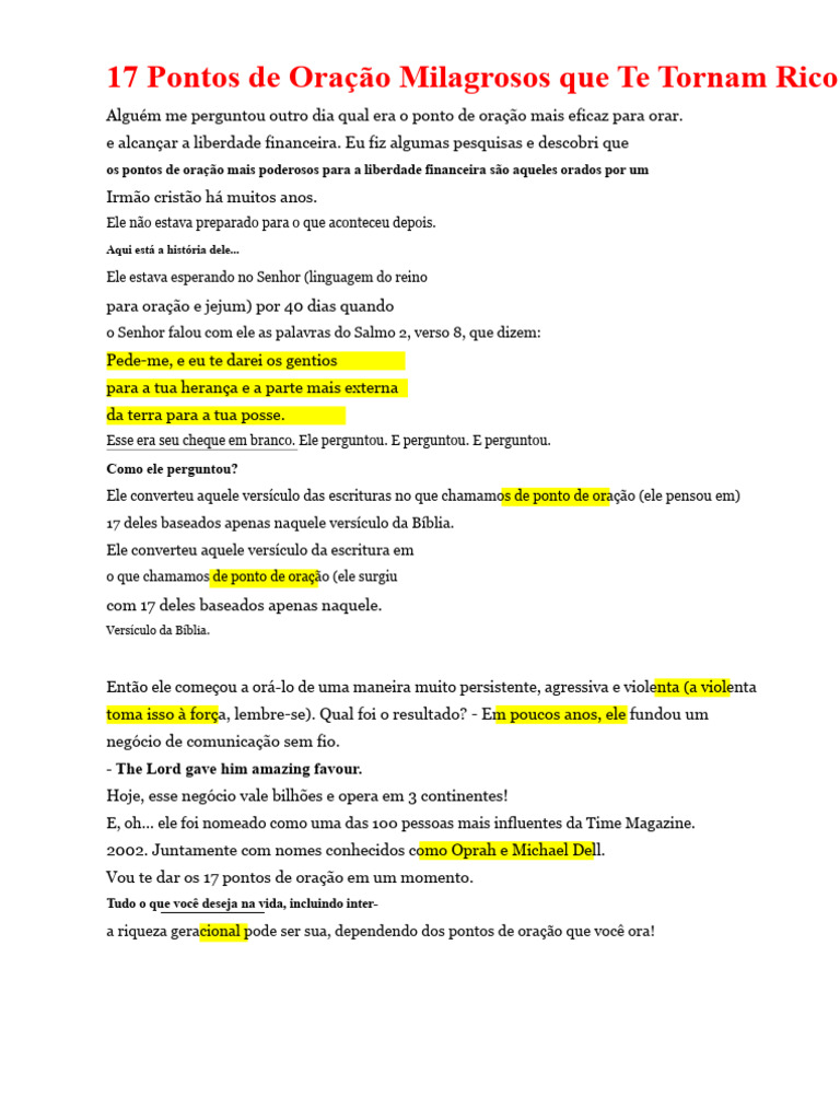 17 Pontos de Oração que Te Farão Rico | PDF | Oração | Jesus