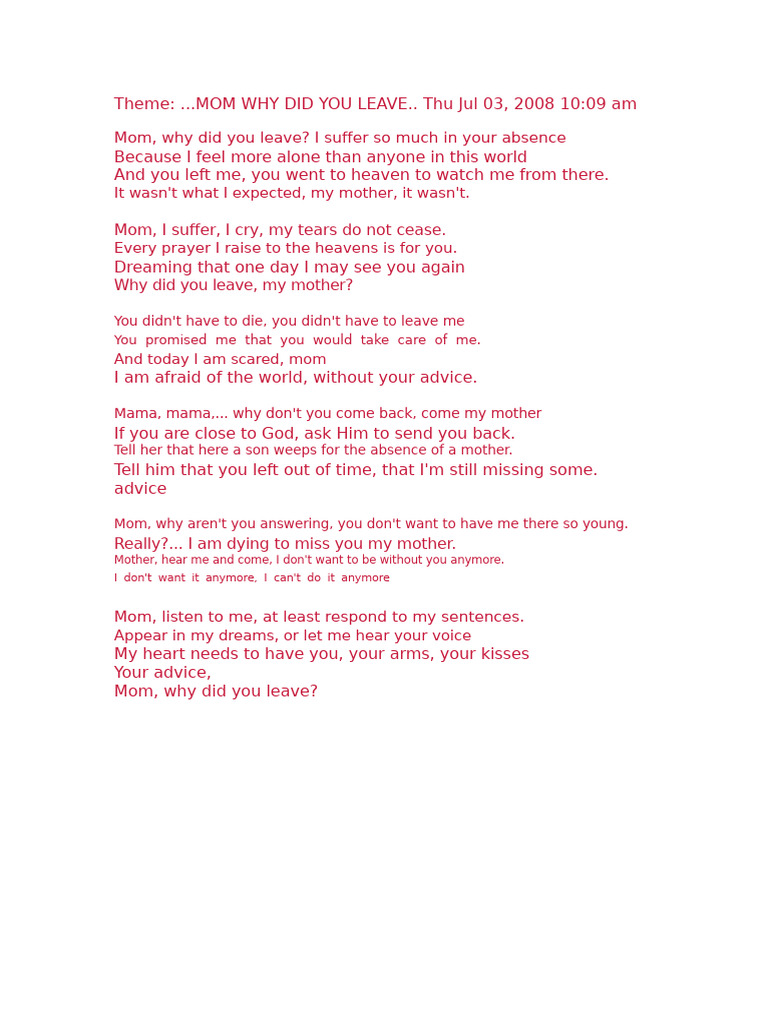 Grieving a Mother's Absence A Son's Plea PDF