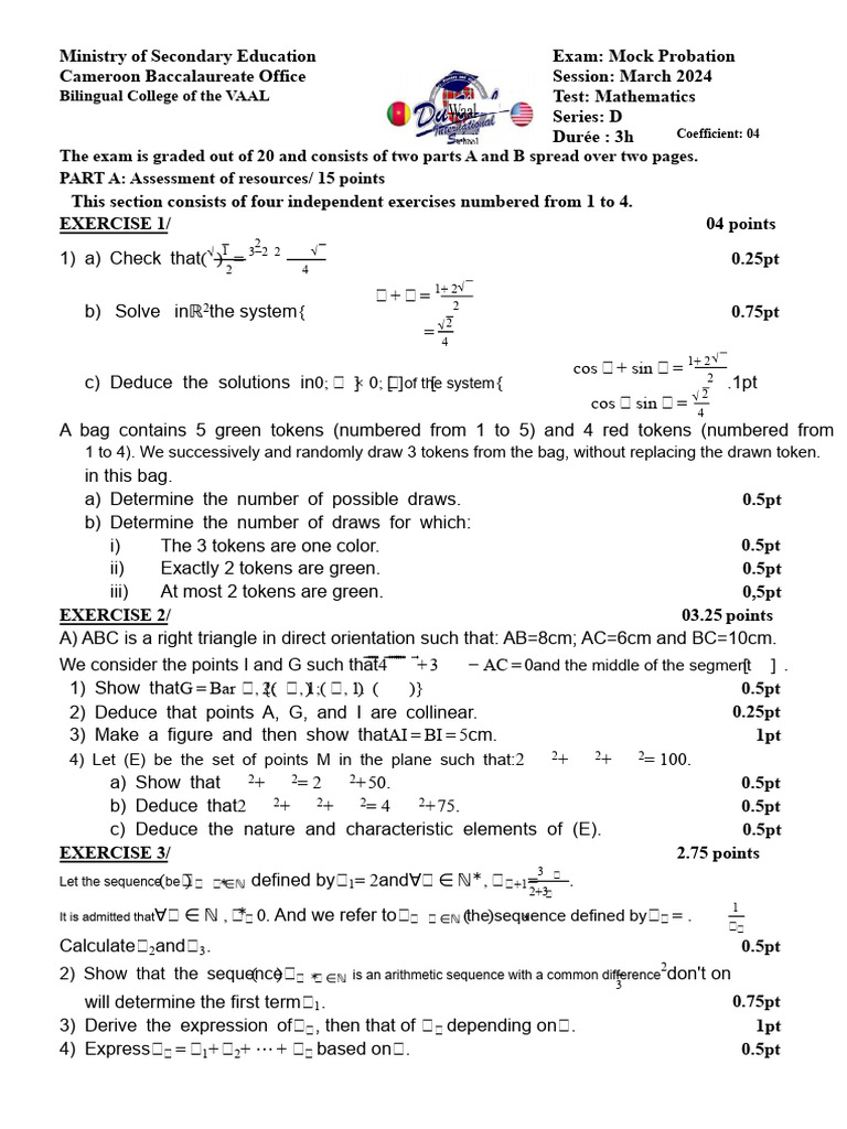 Mock Mathematics Exam - March 2024 | PDF | Mathematics | Mathematical ...