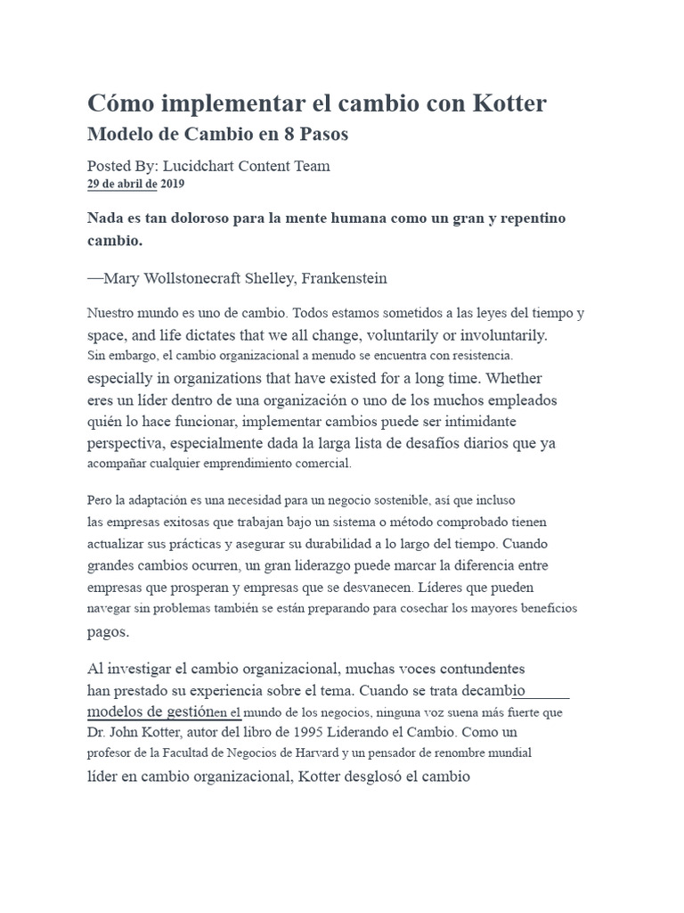 Implementación del Modelo Kotter en 8 Pasos | PDF | Business