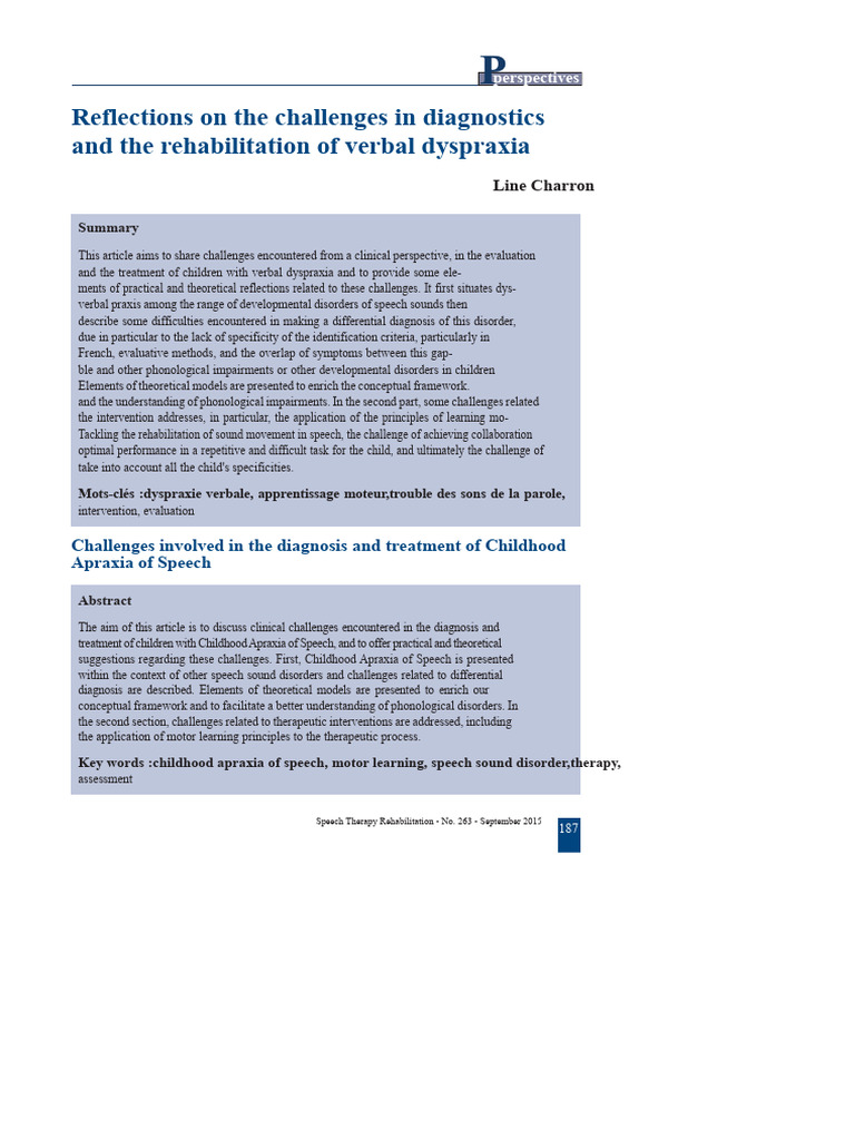 Reflections On The Challenges in The Diagnosis and Rehabilitation of ...