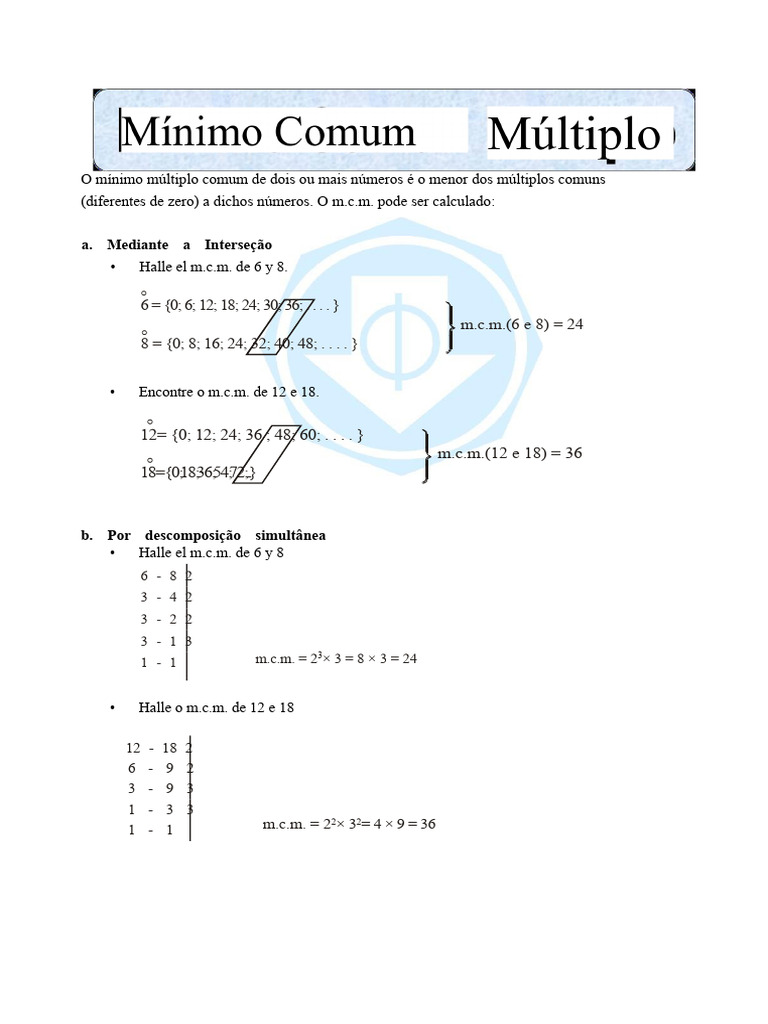 Exercícios de Mínimo Comum Múltiplo OK | PDF