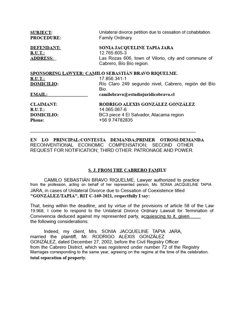 F.14 Unilateral Divorce Response | PDF | Marriage | Divorce