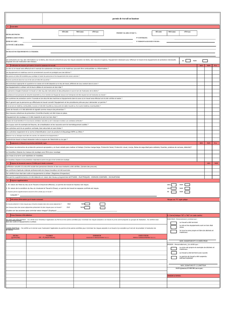 Permis de travail en hauteur et sécurité | PDF | Ventilation ...
