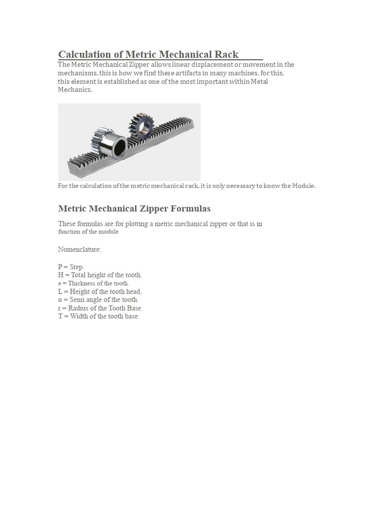 Metric Mechanical Rack Calculation Guide | PDF