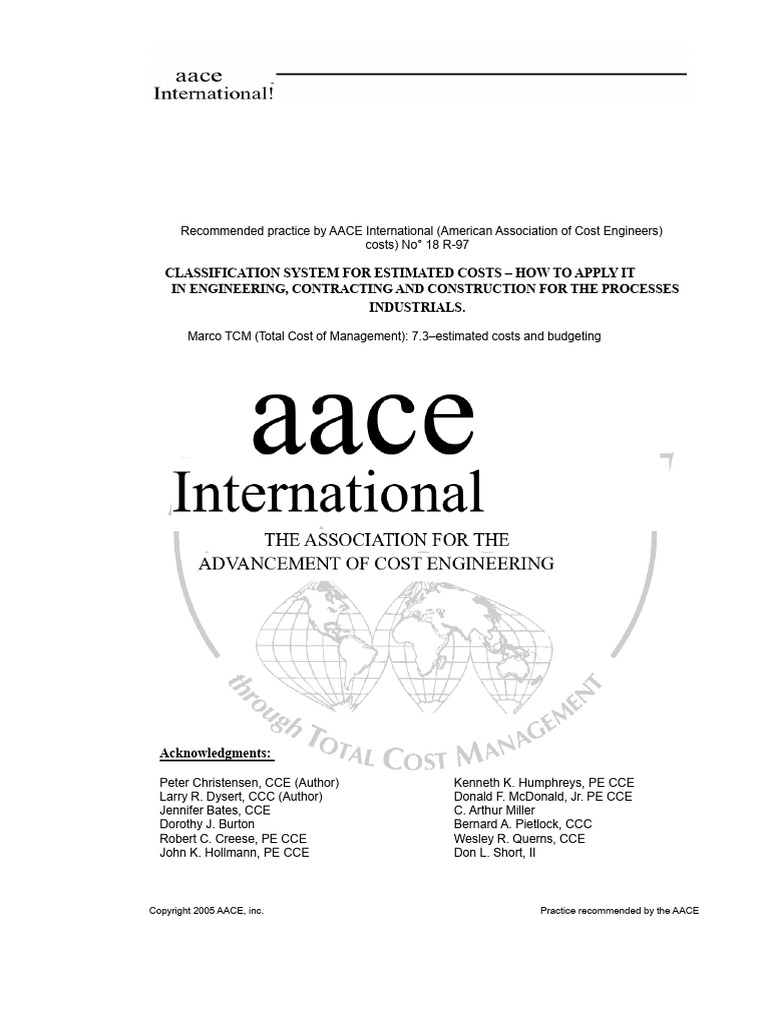 AACE Cost Classification for Industrial Projects | PDF | Budget ...