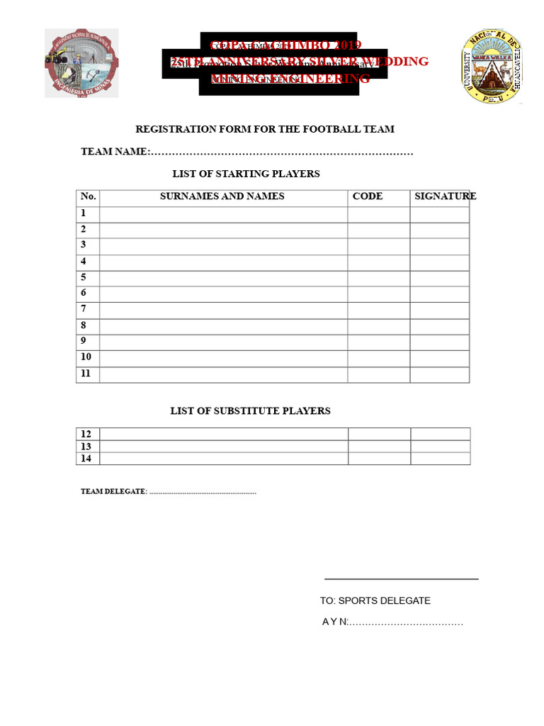 REGISTRATION FORM FOR THE SOCCER TEAM.docx | PDF