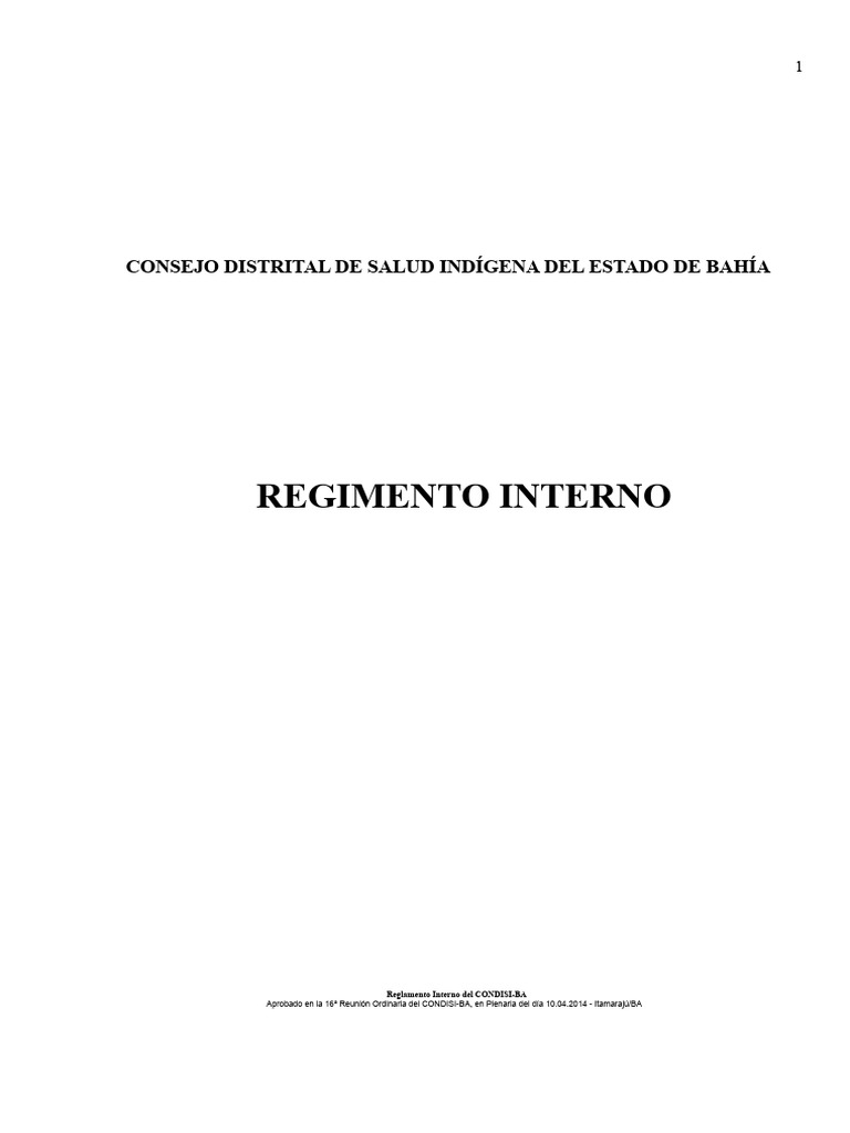 Reglamento Interno Del Consejo Distrital de Salud Indígena - CONDISI-BA ...