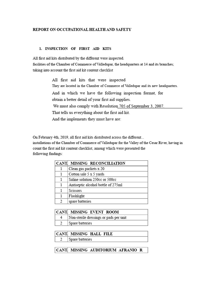 First Aid Kit Inspection Report | PDF
