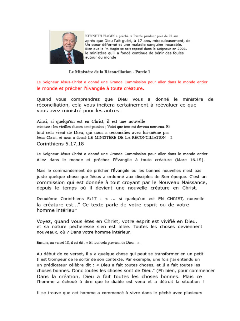 Le ministère de la réconciliation en Christ | PDF | Dieu | Jésus