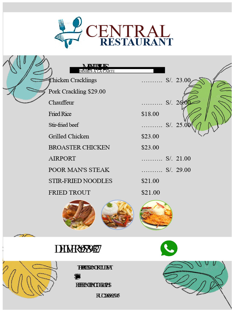 Restaurant Menu with Prices and Dishes | PDF