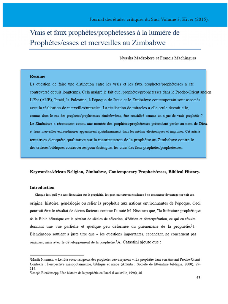 Vrais et faux prophètes au Zimbabwe | PDF | Prophète | Livres des Rois