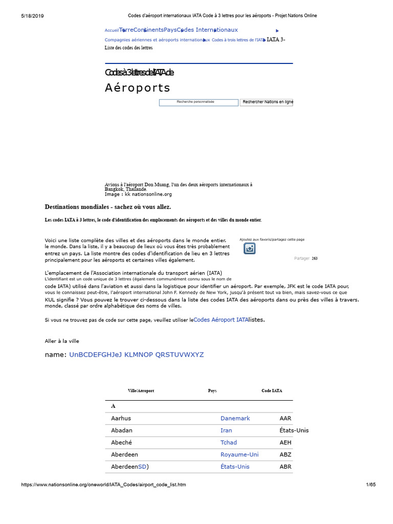 Codes IATA des aéroports internationaux | PDF | Bâtiments et structures ...