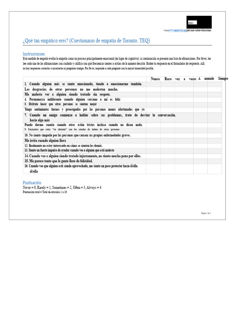 Cuestionario de Empatía de Toronto | PDF | Empatía | Psicología Social