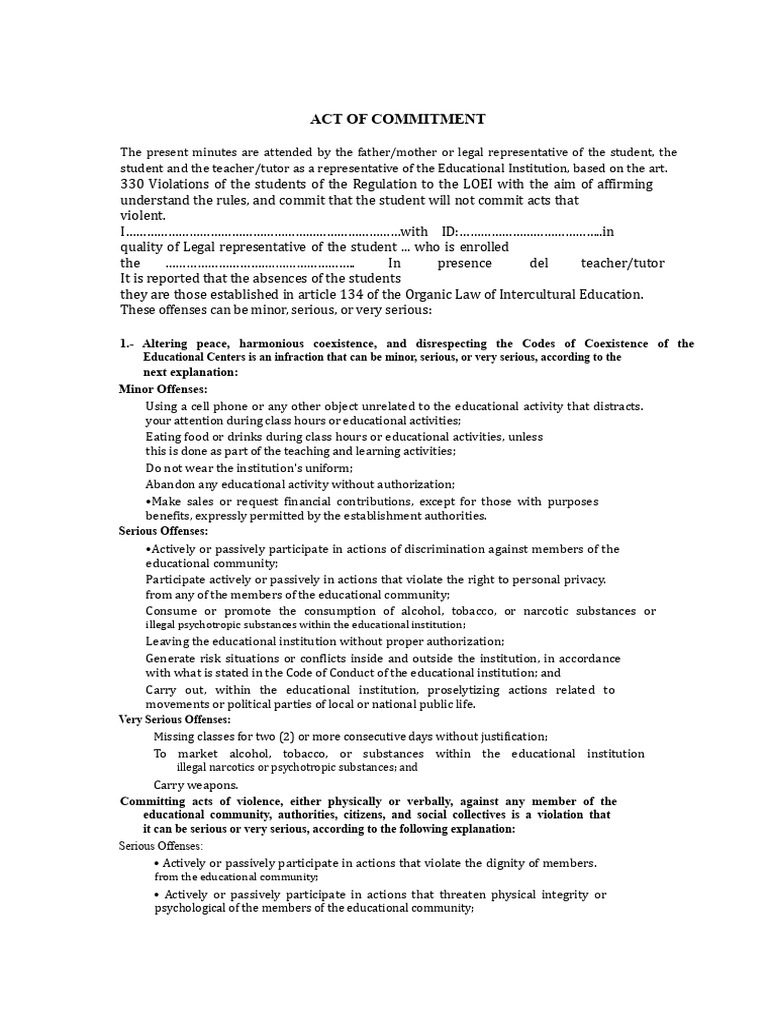 Student Conduct Commitment Agreement | PDF | Social Ethics | Justice
