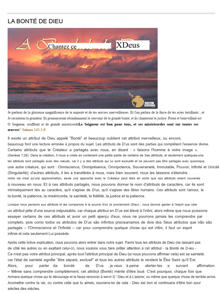 La Bonté de Dieu : Un Attribut Essentiel | PDF | Dieu | Création (Bible)