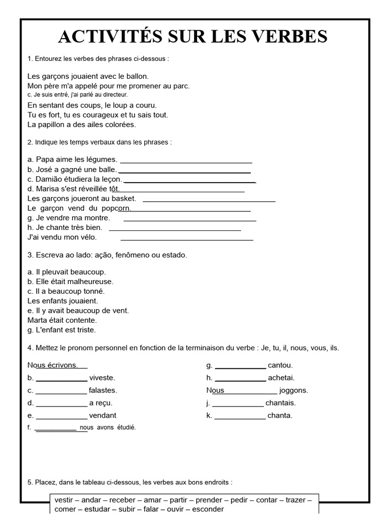 Activités de conjugaison des verbes | PDF | Verbe | Relations syntaxiques
