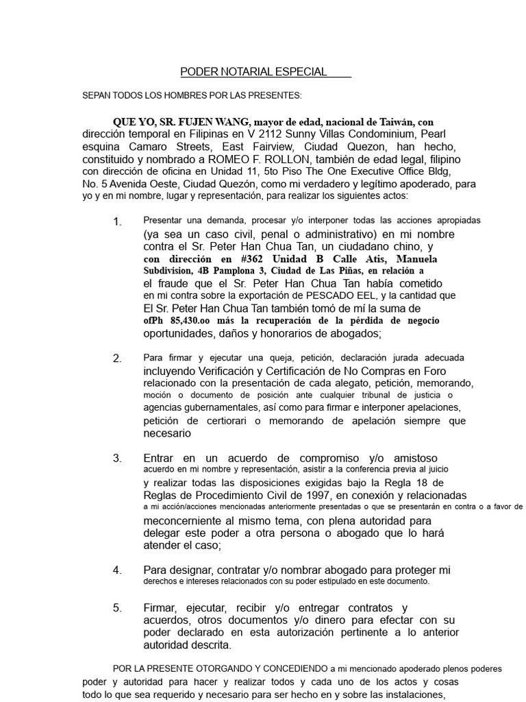 Poder Notarial Especial de Fujen Wang | PDF | Justicia | Crimen y violencia