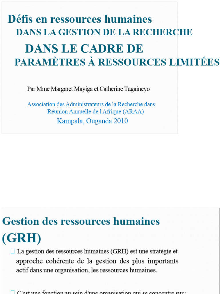 Défis de la GRH en recherche limitée | PDF | Gestion des ressources ...