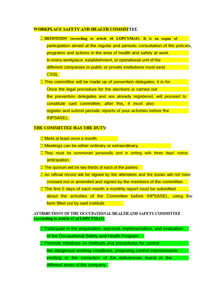 Workplace Safety Committee Guidelines | PDF | Occupational Safety And ...