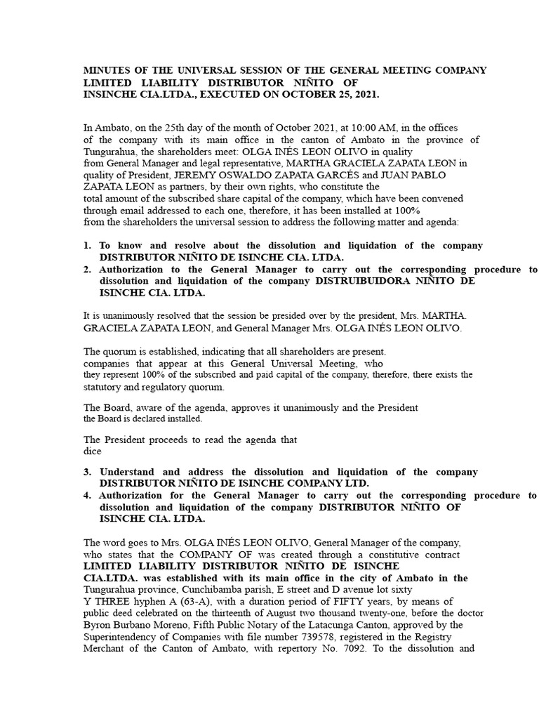 VOLUNTARY DISSOLUTION AND LIQUIDATION OF COMPANY | PDF | Liquidation ...