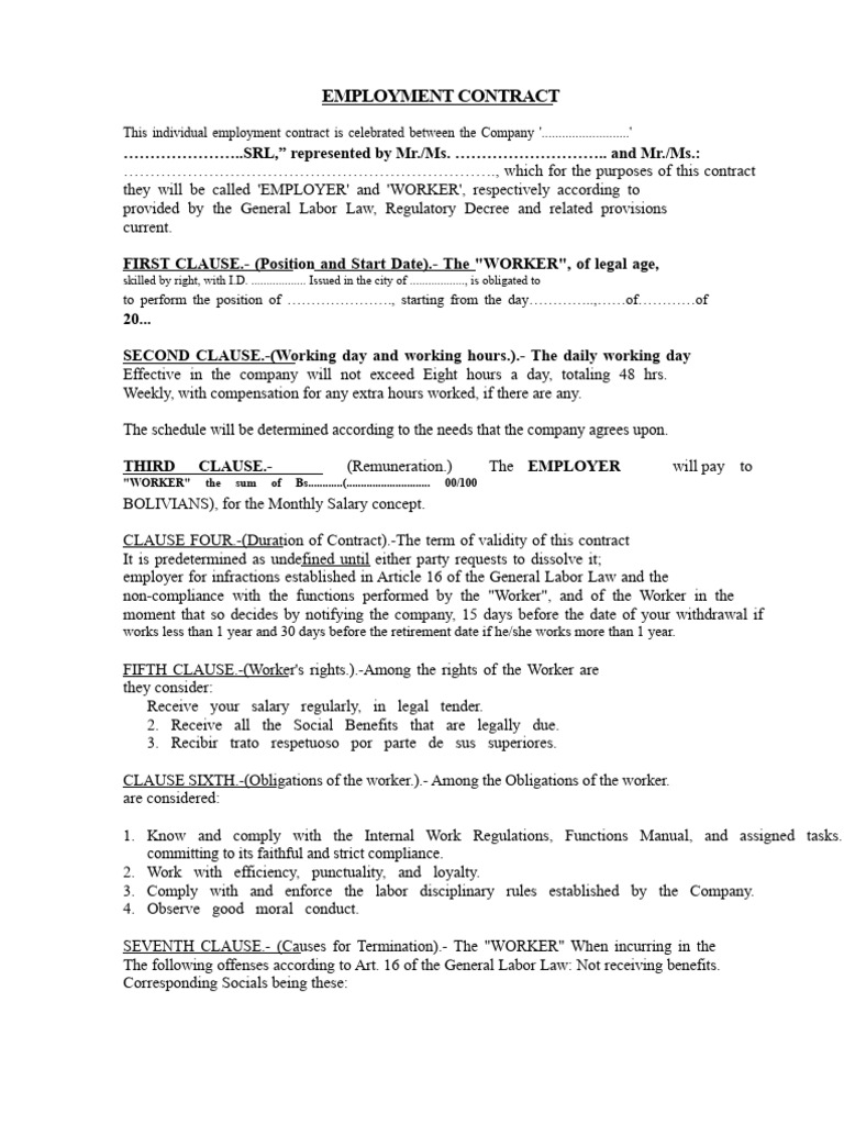 Individual Employment Contract Template | PDF | Employment | Overtime