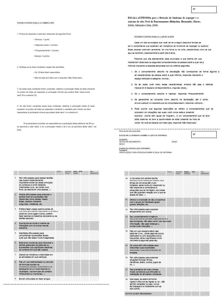 Escala para Diagnóstico de Asperger e Autismo | PDF | Autismo ...